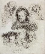 REMBRANDT Harmenszoon van Rijn Studies of the Head of Saskia and Others Germany oil painting artist